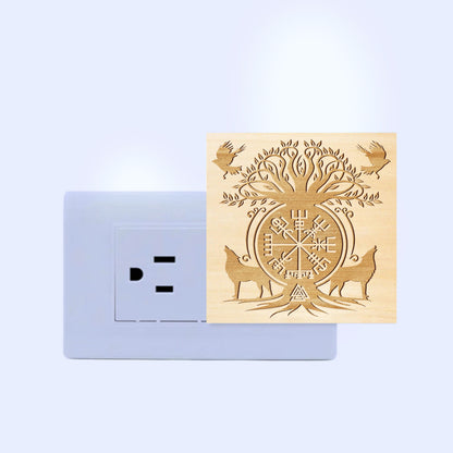 Sacred Norse Symbols Engraved Wooden LED Night Light - NLVK0007