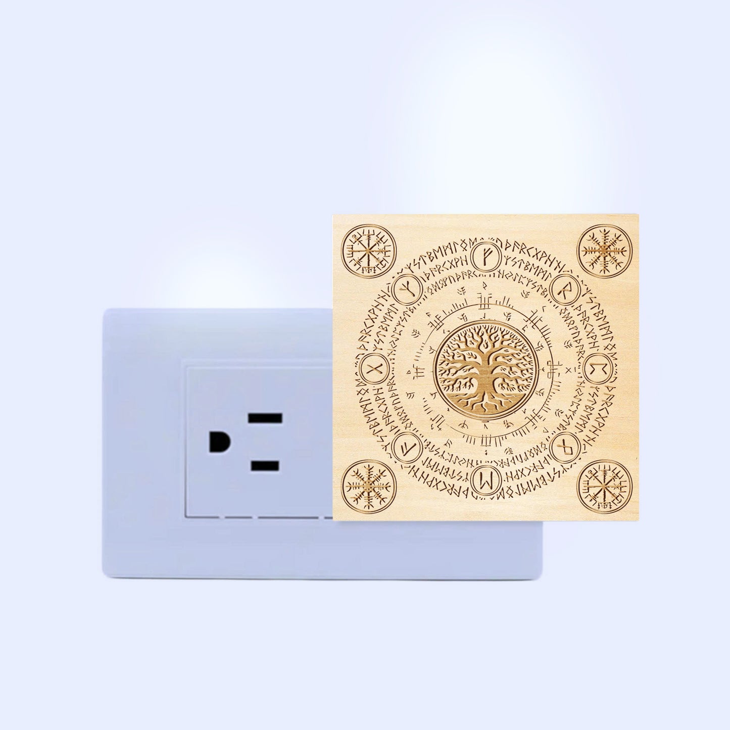 Yggdrasil, Vegvisir & Aegishjalmur Engraved Wooden LED Night Light - NLVK0010