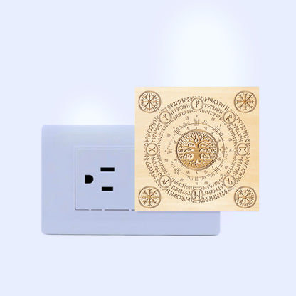 Yggdrasil, Vegvisir & Aegishjalmur Engraved Wooden LED Night Light - NLVK0010