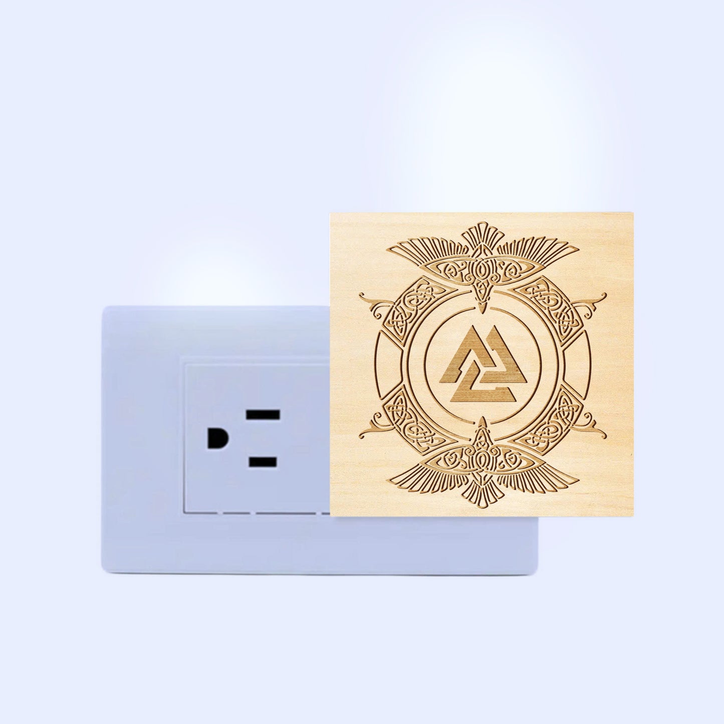 Odin's Ravens & Valknut Engraved Wooden LED Night Light - NLVK0015