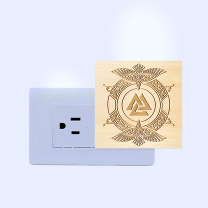Odin's Ravens & Valknut Engraved Wooden LED Night Light - NLVK0015