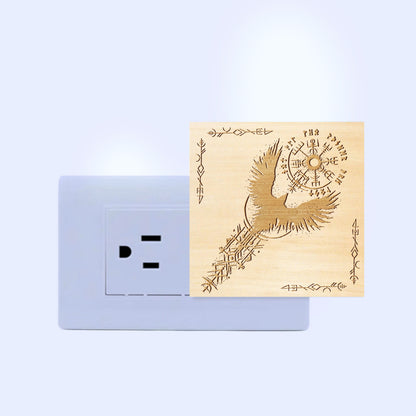 Viking Raven & Vegvisir Engraved Wooden LED Night Light - NLVK0006