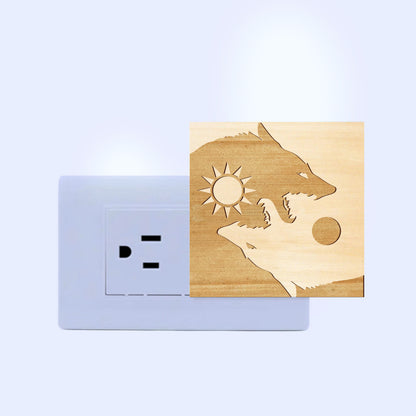 Sun & Moon Viking Wolves Engraved Wooden LED Night Light - NLVK0011