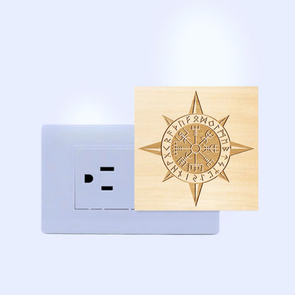 Vegvisir Viking Compass Engraved Wooden LED Night Light - NLVK0016