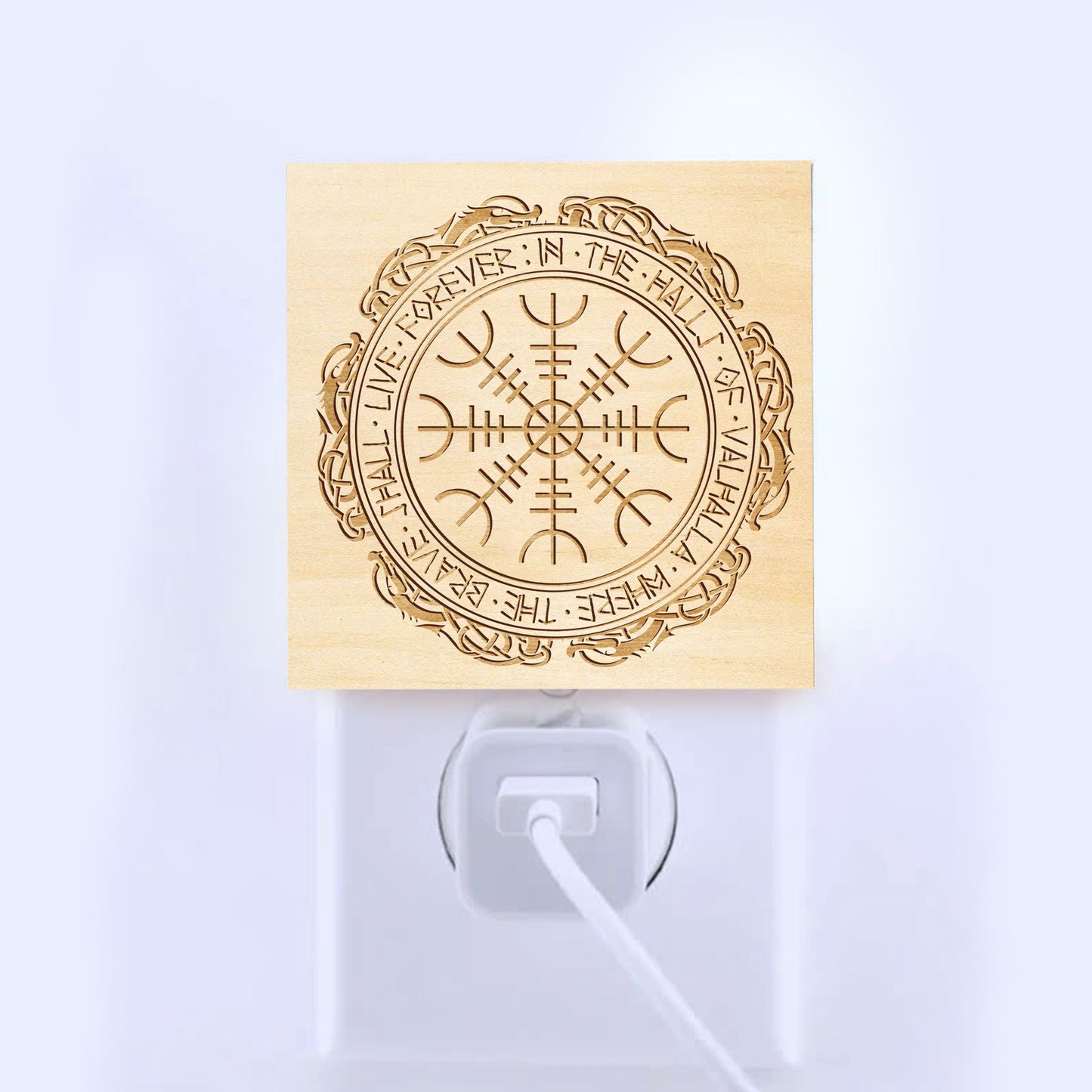 The Brave Shall Live Forever in the Halls of Valhalla, Engraved Wooden LED Night Light - NLVK0001