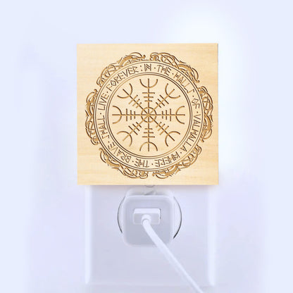 The Brave Shall Live Forever in the Halls of Valhalla, Engraved Wooden LED Night Light - NLVK0001