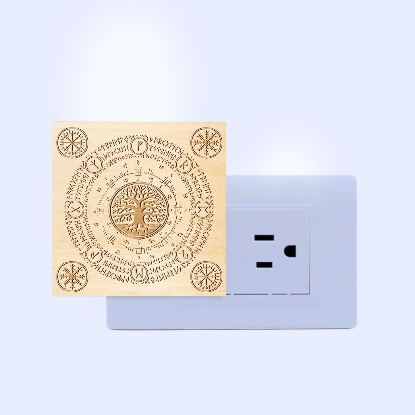 Yggdrasil, Vegvisir & Aegishjalmur Engraved Wooden LED Night Light - NLVK0010