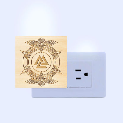 Odin's Ravens & Valknut Engraved Wooden LED Night Light - NLVK0015