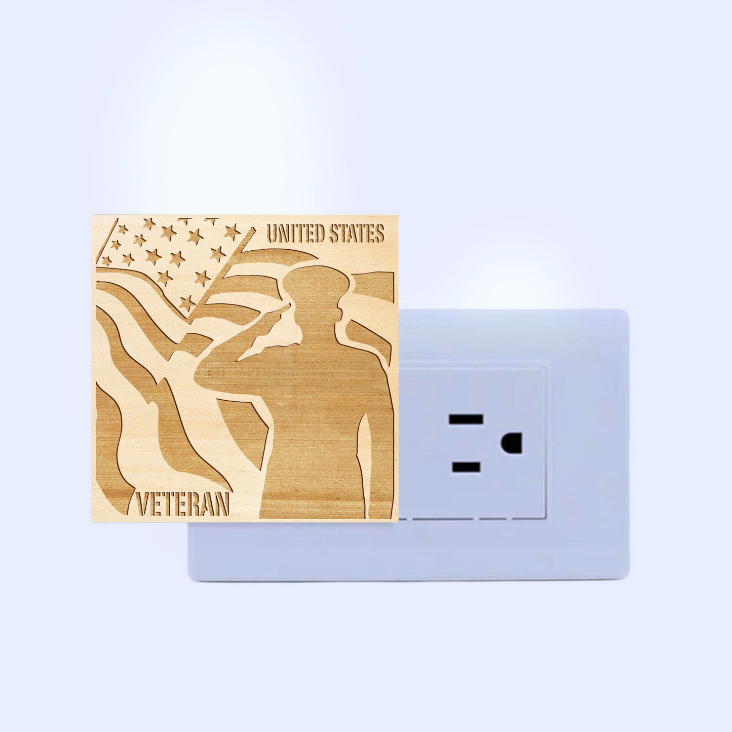 U.S. Veteran Saluting – Artisan Engraved Wooden LED Night Light, NLV0010