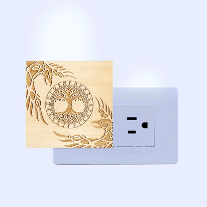 Yggdrasil, Huginn & Muninn Engraved Wooden LED Night Light - NLVK0008