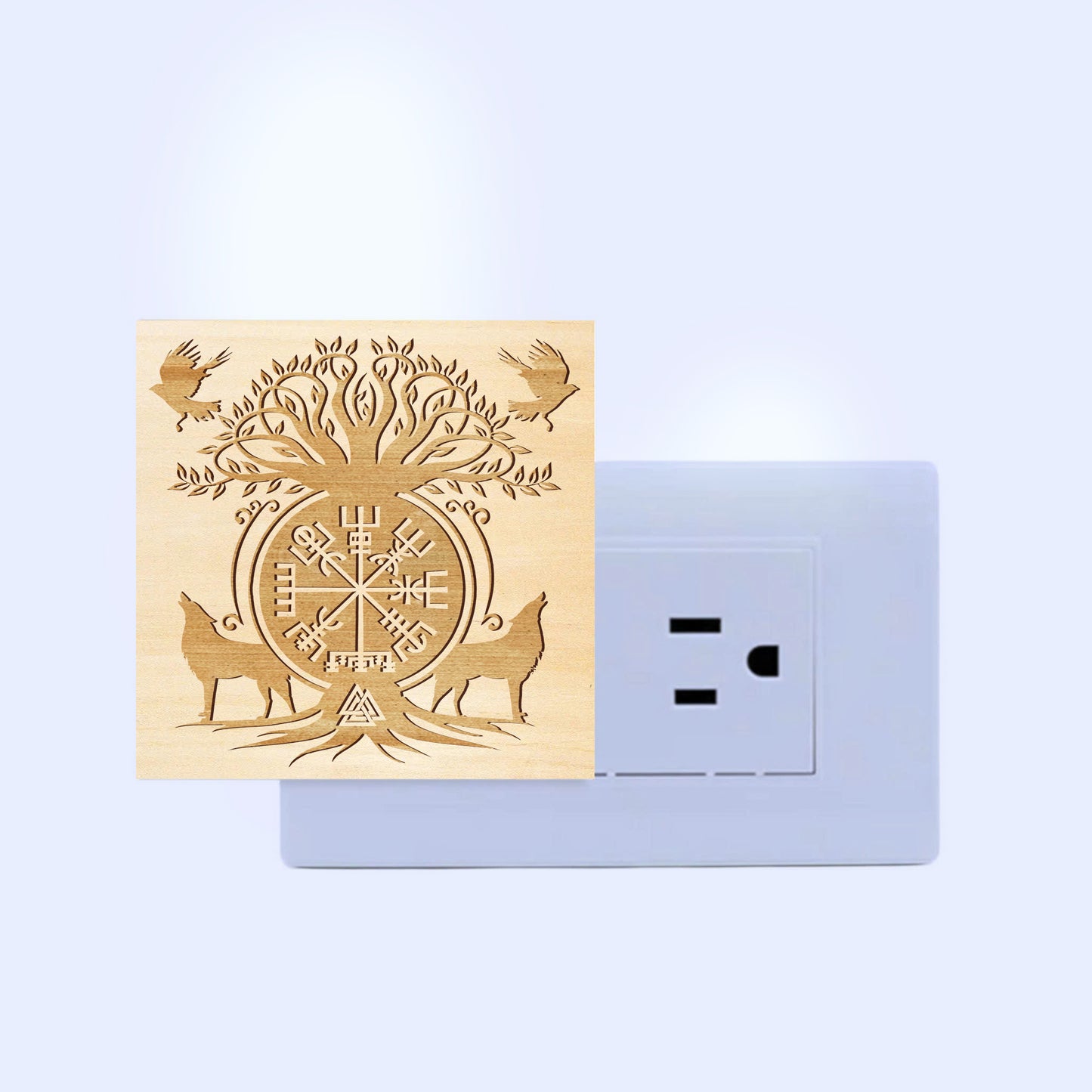 Sacred Norse Symbols Engraved Wooden LED Night Light - NLVK0007