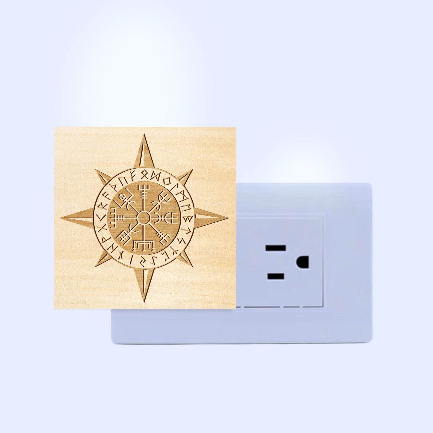 Vegvisir Viking Compass Engraved Wooden LED Night Light - NLVK0016