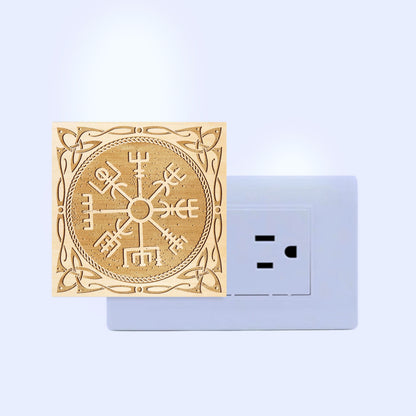 Vegvisir Viking Compass Engraved Wooden LED Night Light - NLVK0018