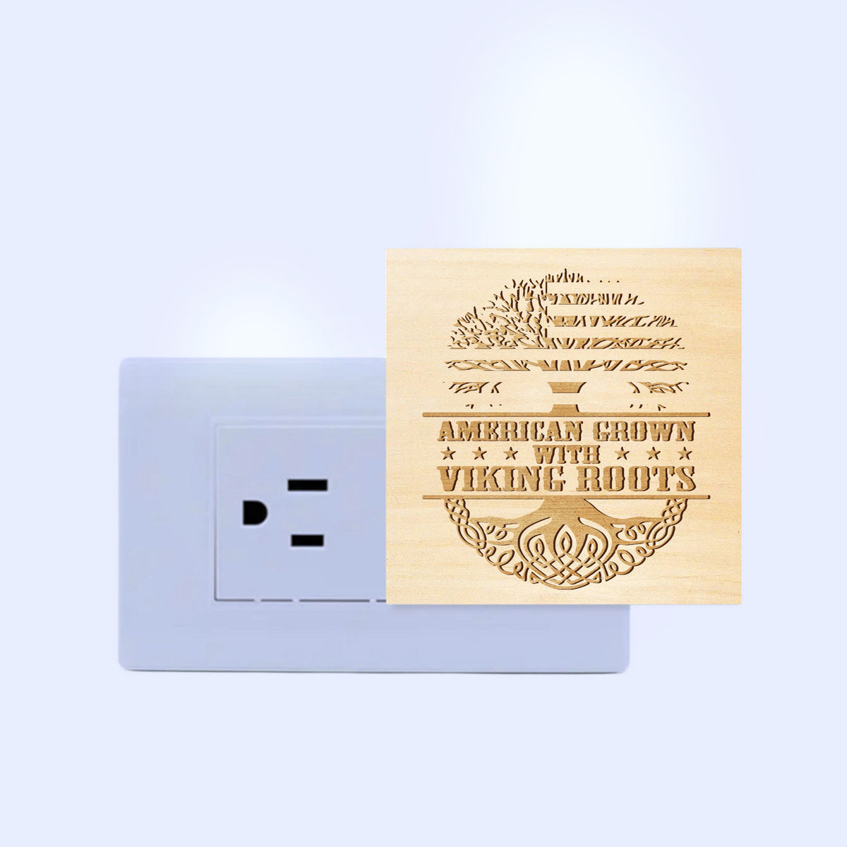 American Grown with Viking Roots, Engraved Wooden LED Night Light - NLVK0003