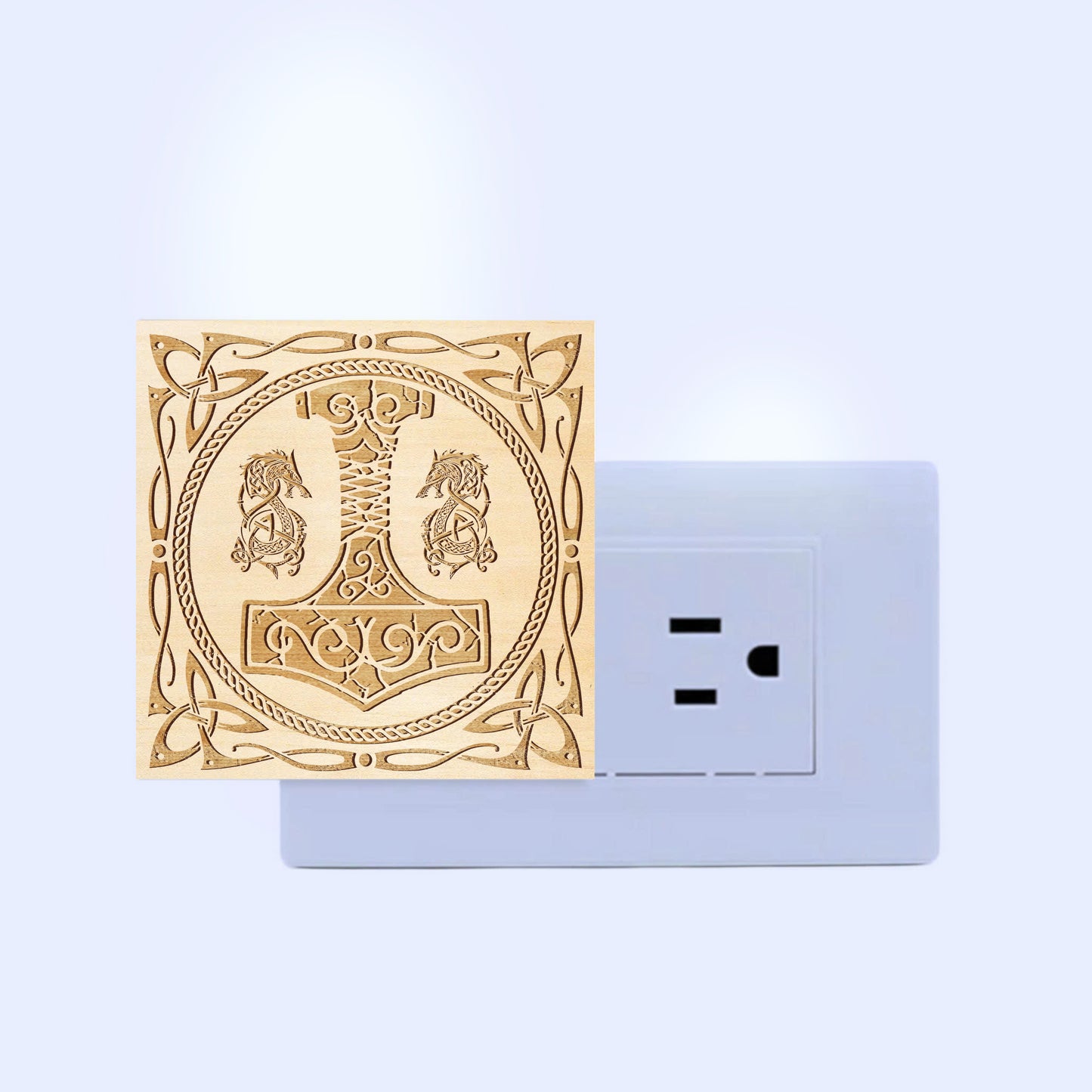 The Legendary Mjölnir Engraved Wooden LED Night Light - NLVK0019