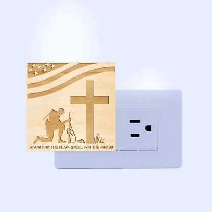 Stand For the Flag - Kneel For the Cross Engraved Wooden LED Night Light, NLV0004