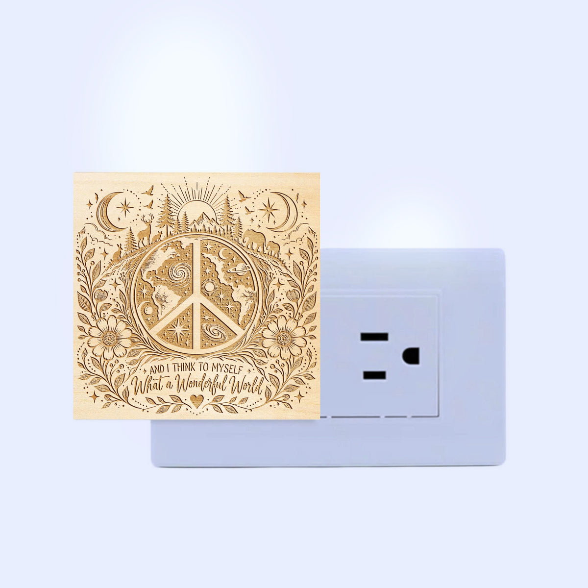 And I Think to Myself What a Wonderful World, Artistic Engraved Wooden LED Night Light, PH0014