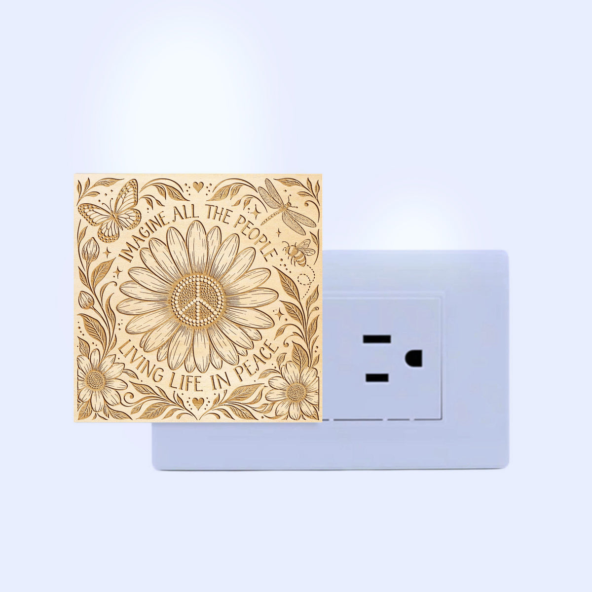 Imagine All The People Living Life in Peace, Artistic Engraved Wooden LED Night Light, PH0017