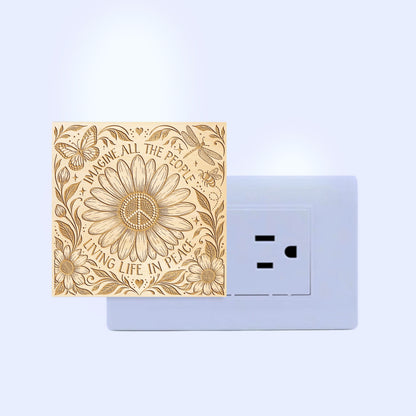 Imagine All The People Living Life in Peace, Artistic Engraved Wooden LED Night Light, PH0017