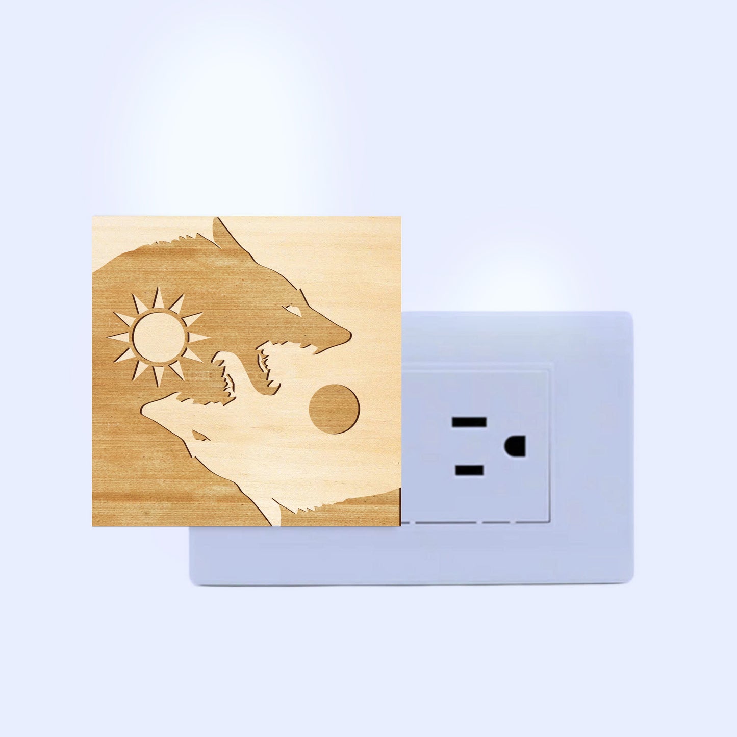 Sun & Moon Viking Wolves Engraved Wooden LED Night Light - NLVK0011