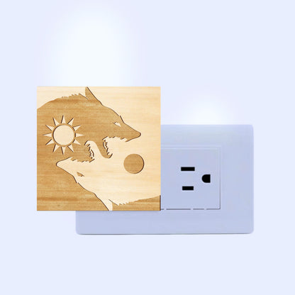Sun & Moon Viking Wolves Engraved Wooden LED Night Light - NLVK0011
