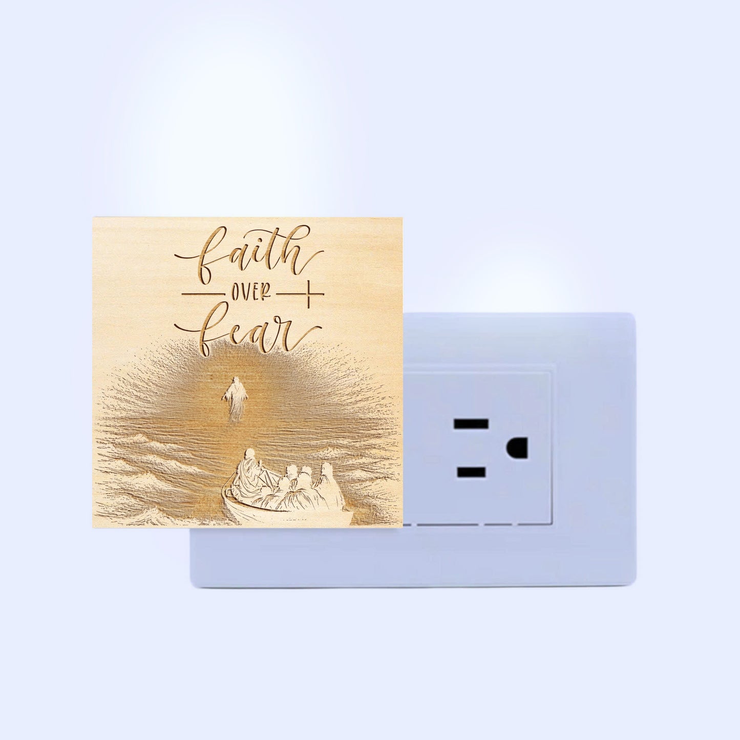 Faith Over Fear Engraved Wooden LED Night Light - NLG0020