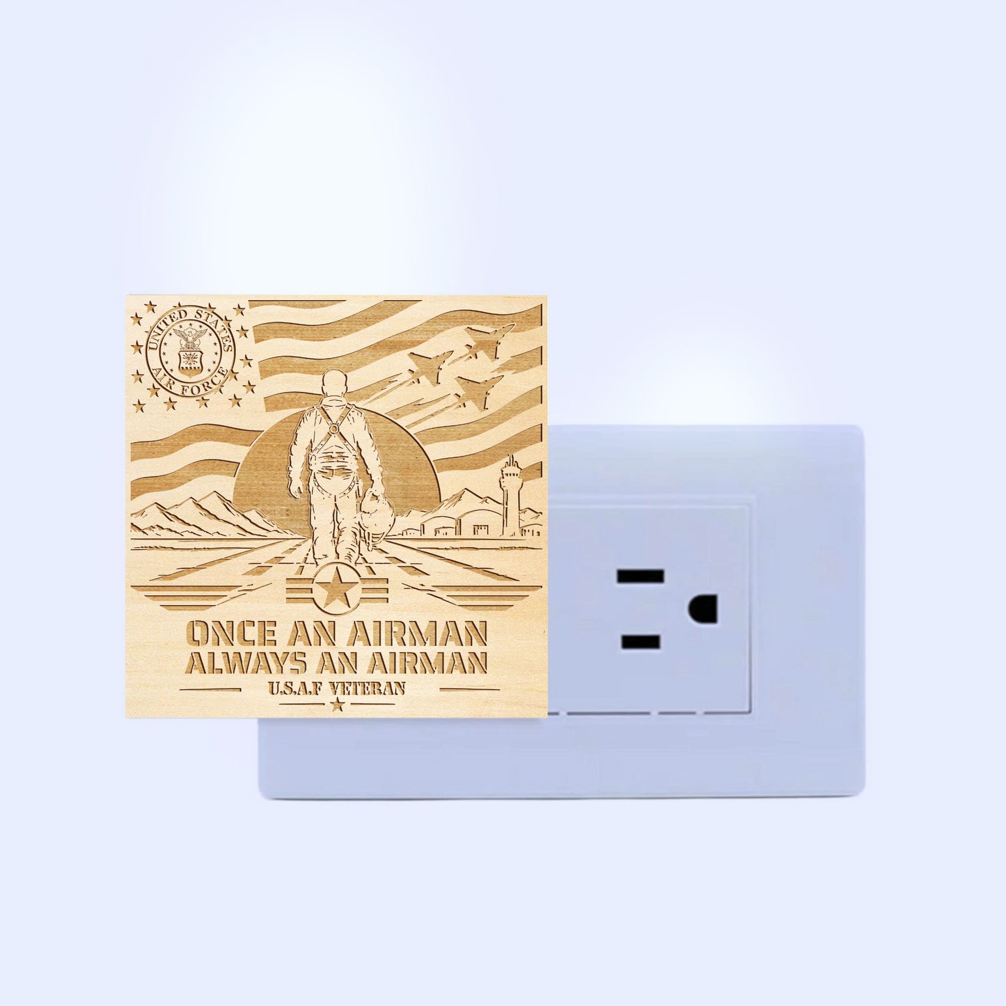 Air Force Veteran | Once an Airman - Always an Airman | Artistic Engraved Wooden LED Night Light, NLV0034
