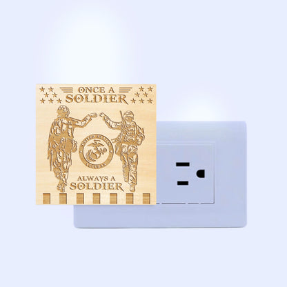 Marine Veteran | Once a Soldier, Always a Soldier | Artistic Engraved Wooden LED Night Light, NLV0018B