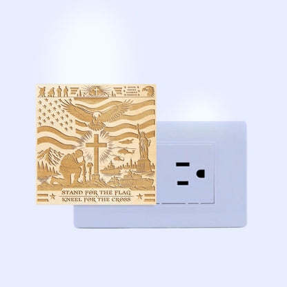Stand For the Flag - Kneel For the Cross | Artistic Engraved Wooden LED Night Light, NLV0036