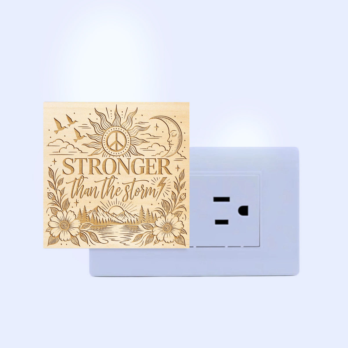 STRONGER Than The Storm, Artistic Engraved Wooden LED Night Light, PH0019