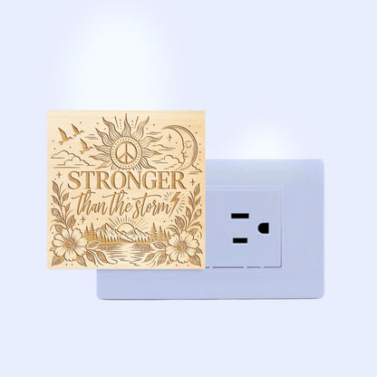 STRONGER Than The Storm, Artistic Engraved Wooden LED Night Light, PH0019