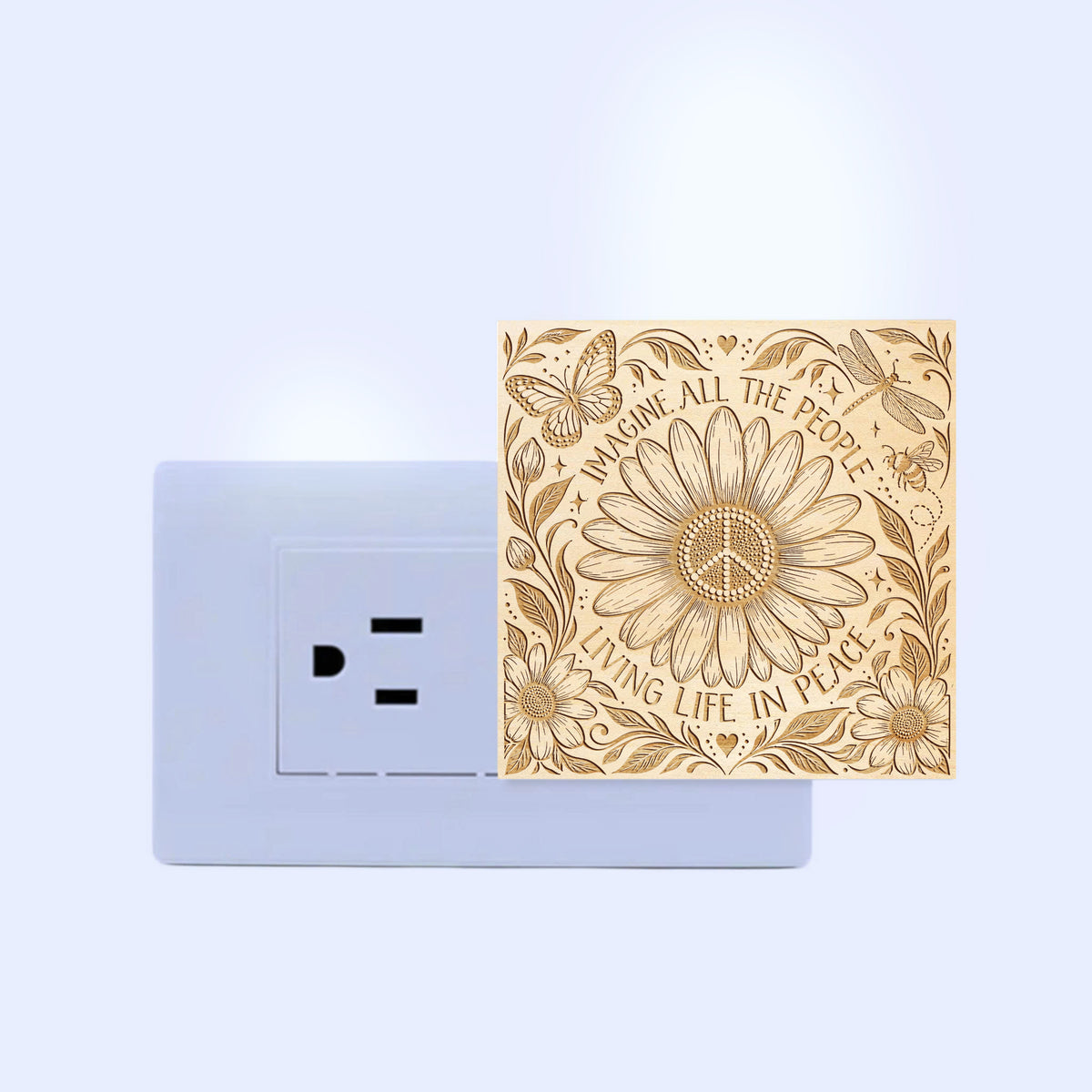 Imagine All The People Living Life in Peace, Artistic Engraved Wooden LED Night Light, PH0017