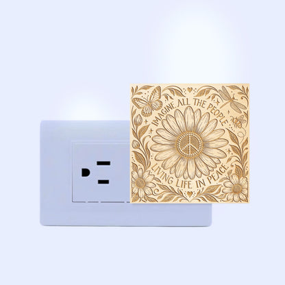 Imagine All The People Living Life in Peace, Artistic Engraved Wooden LED Night Light, PH0017