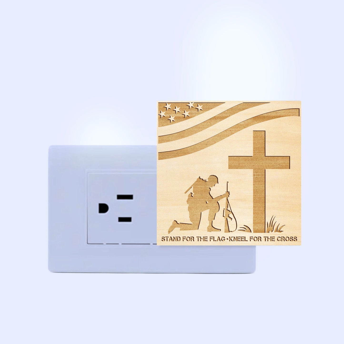Stand For the Flag - Kneel For the Cross Engraved Wooden LED Night Light, NLV0004