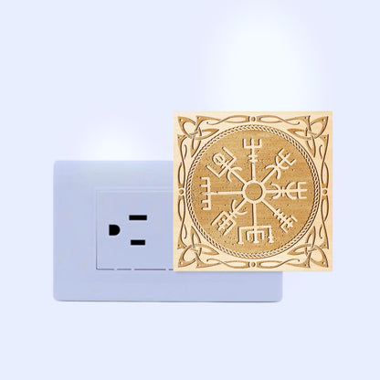 Vegvisir Viking Compass Engraved Wooden LED Night Light - NLVK0018