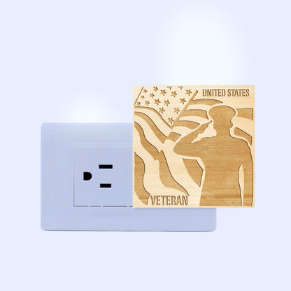 U.S. Veteran Saluting – Artisan Engraved Wooden LED Night Light, NLV0010