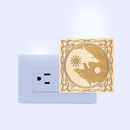 Sun & Moon Viking Wolves Engraved Wooden LED Night Light - NLVK0017