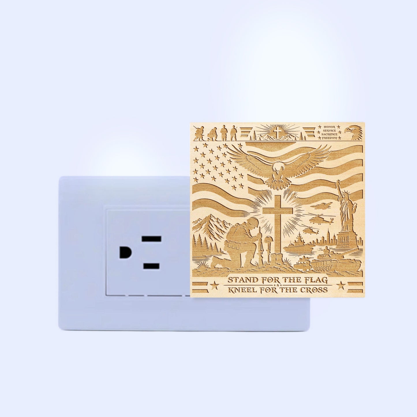 Stand For the Flag - Kneel For the Cross | Artistic Engraved Wooden LED Night Light, NLV0036