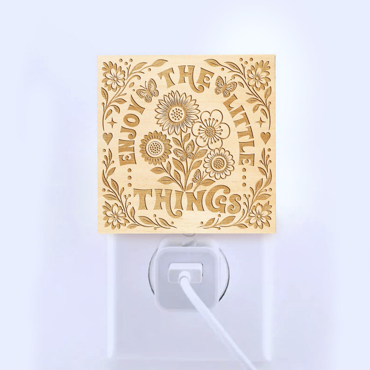 Enjoy The Little Things, Artistic Engraved Wooden LED Night Light, PH0024
