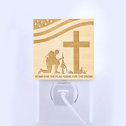 Stand For the Flag - Kneel For the Cross Engraved Wooden LED Night Light, NLV0004