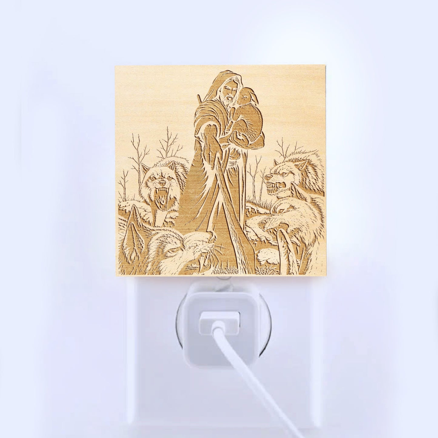The Good Shepherd Engraved Wooden LED Night Light - NLG0018