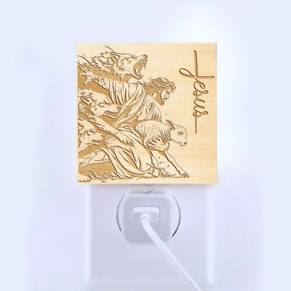 The Good Shepherd Engraved Wooden LED Night Light - NLG0008