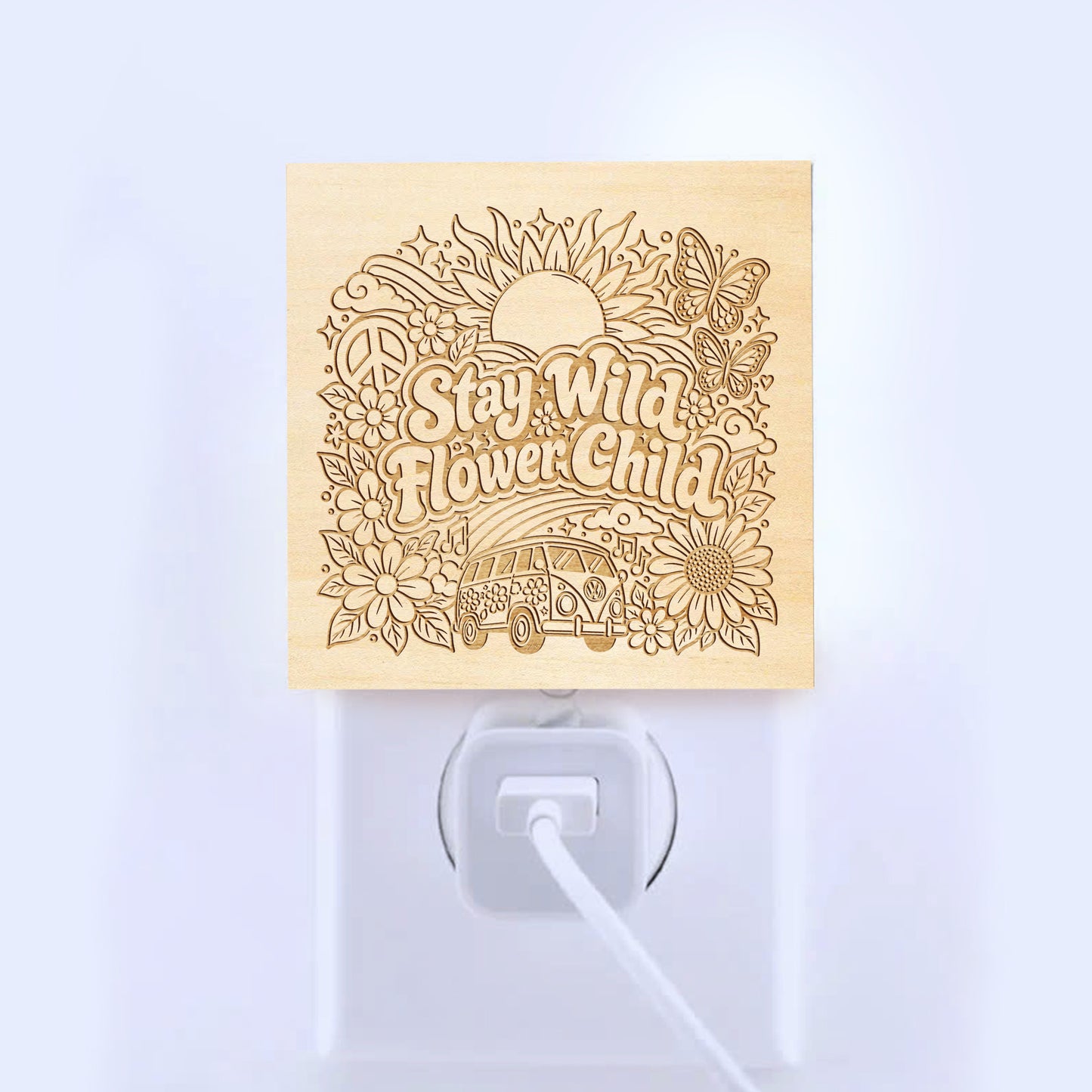 Stay Wild Flower Child | Artistic Engraved Wooden LED Night Light | HP0003