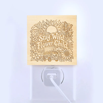 Stay Wild Flower Child | Artistic Engraved Wooden LED Night Light | HP0003