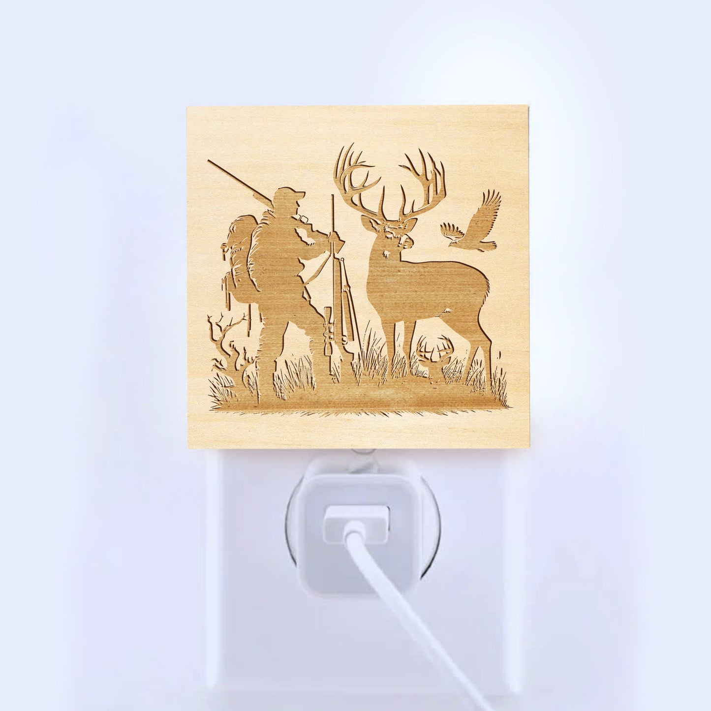 Deer Hunting Engraved Wooden LED Night Light - NLDH0006