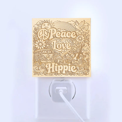 Peace - Love - Hippie | Artistic Engraved Wooden LED Night Light | HP0017