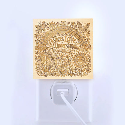 Peace - Love - Understanding | Artistic Engraved Wooden LED Night Light | HP0015