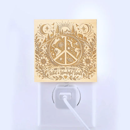 And I Think to Myself What a Wonderful World, Artistic Engraved Wooden LED Night Light, PH0014