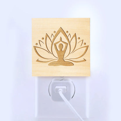 Lotus Peace Yoga Lover Engraved Wooden LED Night Light - NLYG0006