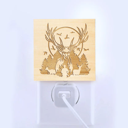 Deer Hunting Engraved Wooden LED Night Light - NLDH0004